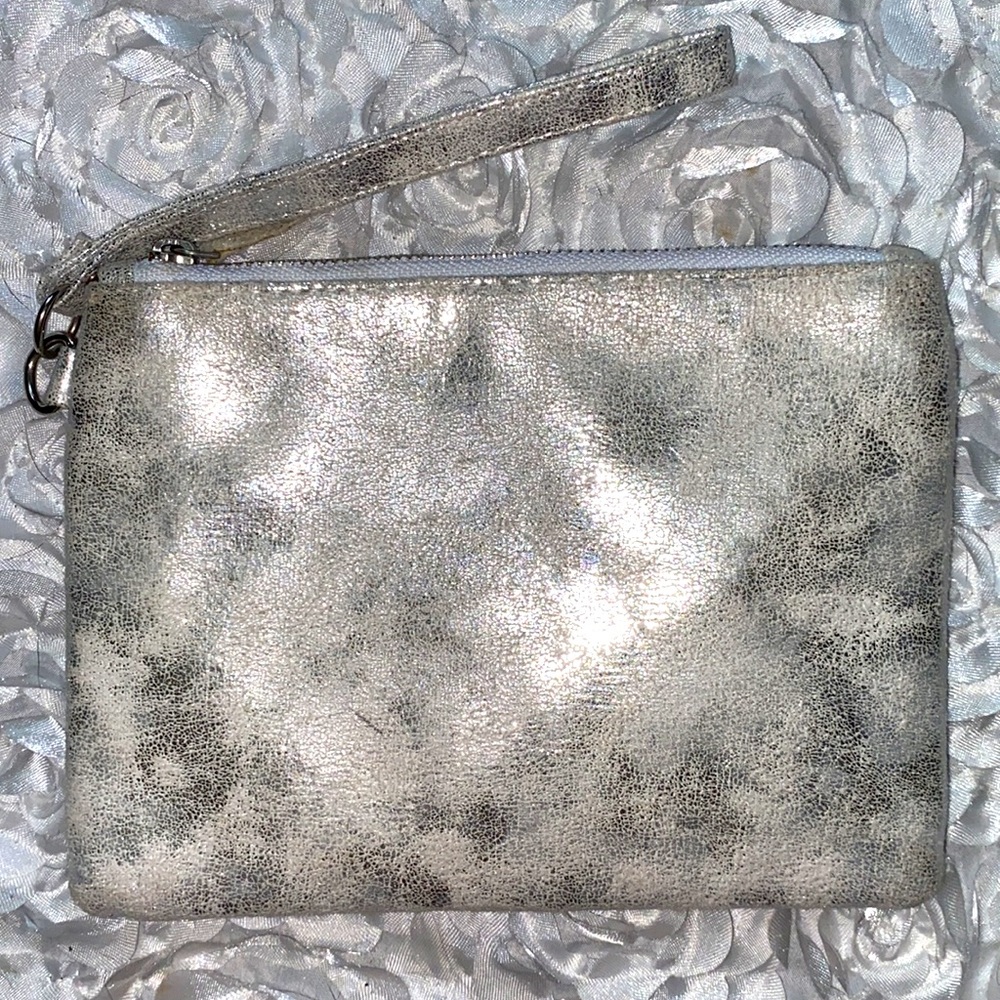 . Faux suede and silver fleck wristlet!